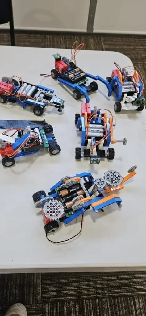 The class's rovers, lined up after the build